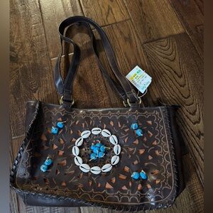 NWT Brown and Blue Embellished Women's Shoulder Bag
